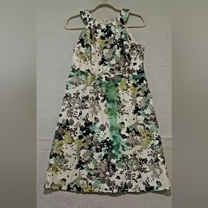 Perceptions Green and Black Floral A-Line Dress Used But Good Condition
